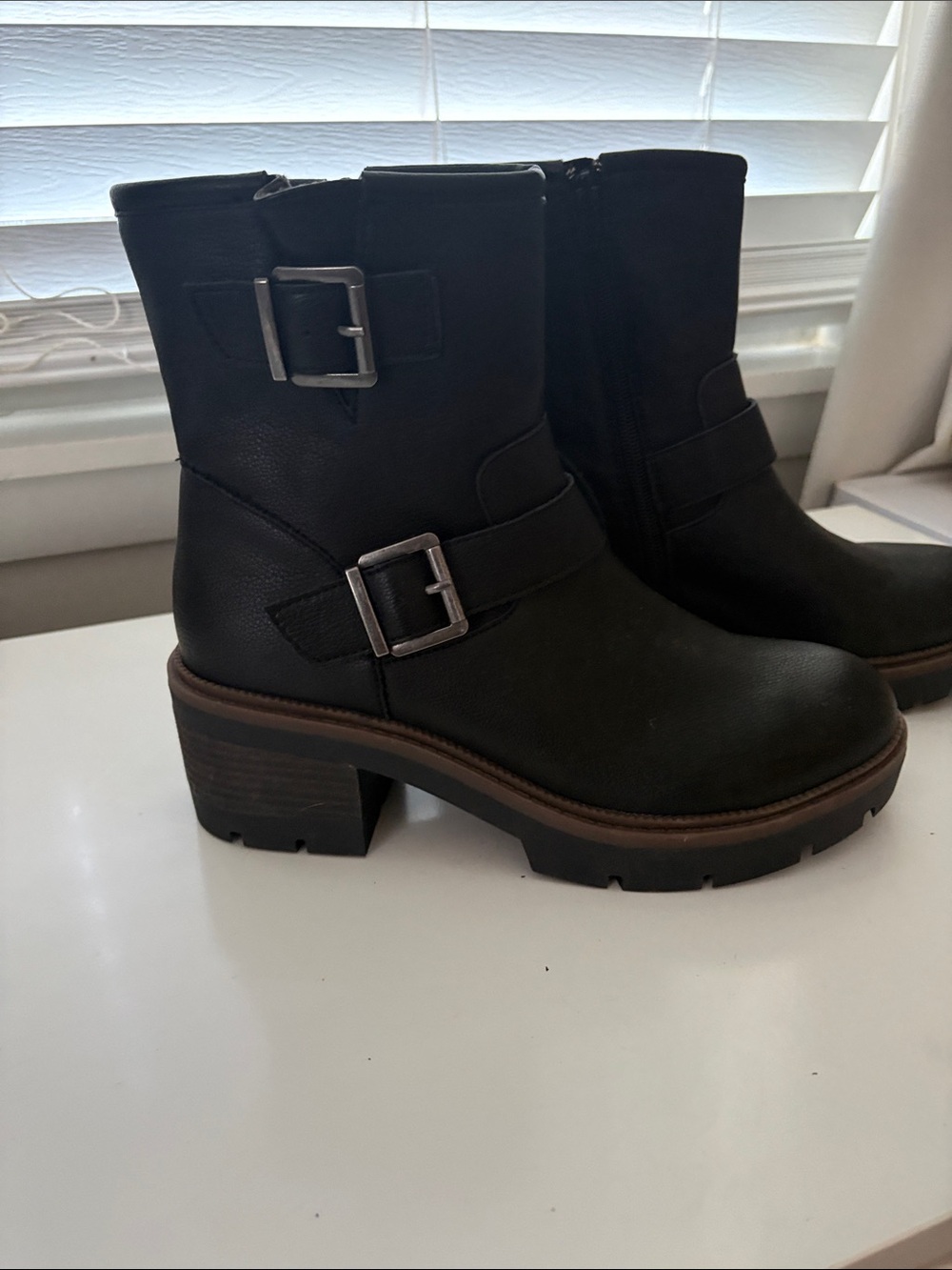 boc Black Chunky Heel Buckle Ankle Boots